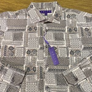 NWT KOLTE Long Sleeve Button Down Gray and Taupe Shirt Size L